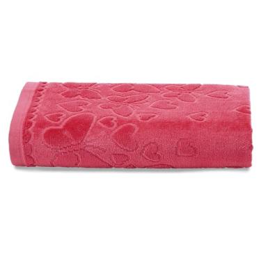 Imagem de Toalha de Banho Gigante Aveludada Romance Dohler 100% Algodão Banhão Fio Penteado Coração Borboleta (Rosa 10366)