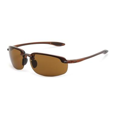 Imagem de FEISEDY Óculos de sol esportivos para homens e mulheres TR90 armação sem aro para corrida, pesca, condução B0349, Marrom, 65mm