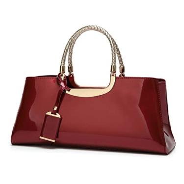 Imagem de ZiMing Bolsa feminina de couro envernizado com alça superior para noite, bolsa de ombro feminina, bolsa longa, festa de casamento, formatura, Vinho tinto, One Size