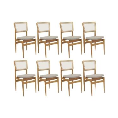Imagem de Cadeira Sala De Jantar Stela 1cmm013ca Premium Madeira Maciça Kit 8 Un Carvalho-linho Bege Caqui-tela Bege - Kappesberg