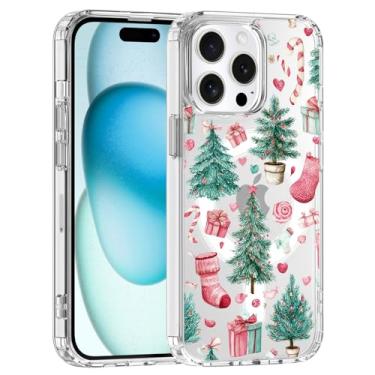 Imagem de JOYLAND Capa para iPhone 15 Pro, compatível com MagSafe, design de árvore de Natal, capa de telefone transparente, capa protetora antiamarelamento TPU macio à prova de choque com proteção contra