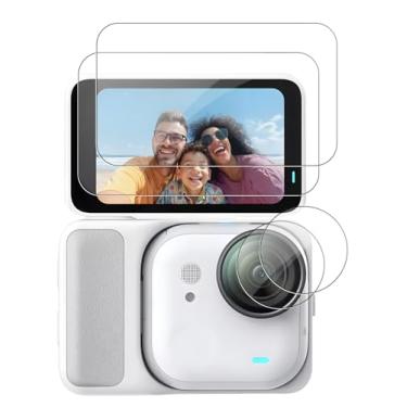 Imagem de [Pacote com 2 + 2] Protetor de tela Insta360 Go Ultra – Pacote com 2 películas de vidro temperado para tela e 2 unidades de protetor de lente de TPU, dureza 9H, antiarranhões, clareza HD, sem bolhas