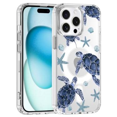 Imagem de JOYLAND Capa para iPhone 15, compatível com MagSafe, design de estrela-do-mar e tartaruga, capa protetora de TPU macio antiamarelamento, capa protetora à prova de choque e proteção contra quedas