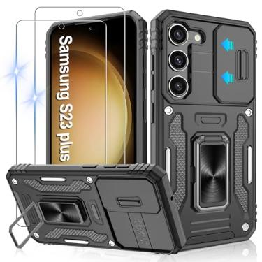 Imagem de Gritup Capa para Samsung Galaxy S23 Plus com 2 protetores de tela HD e capa de câmera deslizante, proteção contra quedas de grau militar de 3,5 m, suporte de anel magnético, capa protetora para