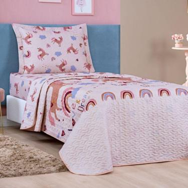 Imagem de Colcha Solteiro Bouti Kids Dupla Face Estampado 2 Peças Unicornio