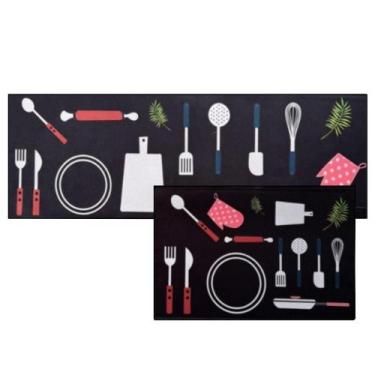 Imagem de Jogo Tapete Cozinha Passadeira Estampado Gourmet 2 Peças - Margex, Pre