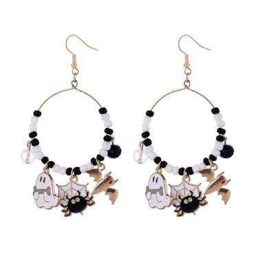 Imagem de BOOZIQ Brincos femininos de Halloween com contas de arroz, fantasma, abóbora, argola, morcego, caveira, pingente, brinco de bruxa, joia de bruxa, bijuteria de formatura, acessórios de emoção, Argila