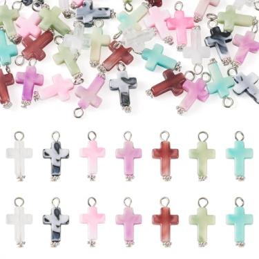 Imagem de Magibeads 105 peças mini pingentes de cruz a granel acrílico imitação de pedras preciosas pinos cabeça platina crocodilo cristão pingente de Páscoa pingentes para pulseiras, colar, brinco, artesanato