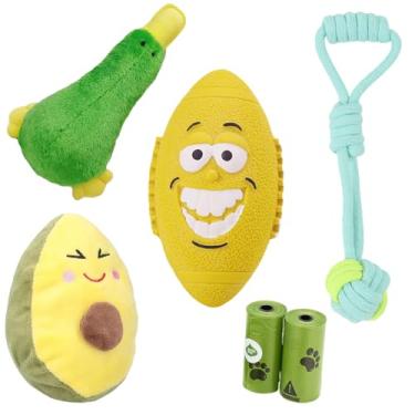 Imagem de WEEEIES Conjunto de 6 brinquedos interativos para cães – Látex estridente, brinquedos de pelúcia e corda para cães pequenos e médios, brinquedos divertidos de mastigar para treinar, brincar e se