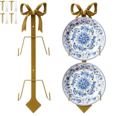 Imagem de Zonon Suporte de placa de nó de laço dourado para parede, arco de ferro, cavalete de ferro, suporte para moldura para livro, placa de arte fotográfica para armário, cozinha, balcão, bar, restaurante