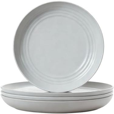 Imagem de XILEDUO Conjunto de 4 pratos de palha de trigo, inquebráveis, placa de plástico leve reutilizável de 23 cm para acampamento, cozinha, micro-ondas e lava-louças (cinza)
