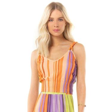Imagem de Regata Feminina Listras Coloridas Com Alça em Nó Verão-Feminino