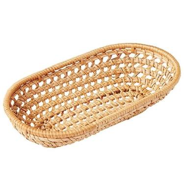 Imagem de Bandeja de vime vime feita à mão vietnamita cesta de armazenamento de toalhas para sala de estar e mesa de jantar garfo pauzinhos armazenamento dim sum lanche frutas pacote com 2 (tamanho grande 27 x