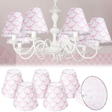 Imagem de Baquler 6 peças de abajures para lustres pequenos coquete rosa arco abajur francês campo sanitário clipe abajur 7 x 15 cm capa de chaminé para candelabro casa de fazenda