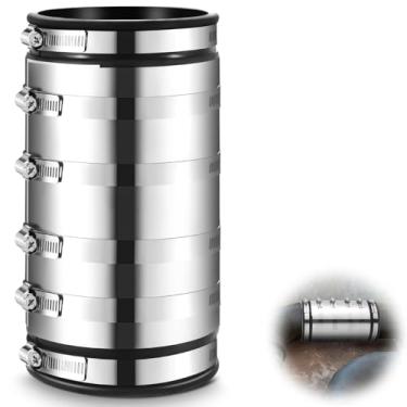 Imagem de Kingdder 1 peça de conector de acoplamento flexível XL de 7,6 cm com escudo inoxidável para plástico abaixo do solo, ferro fundido, tubos de aço