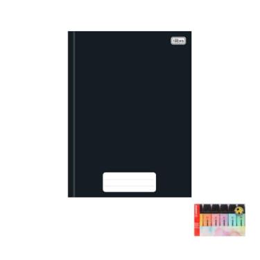 Imagem de Kit Caderno Brochura Capa Dura Pepper Preto 80 Folhas + Marca Texto Boss Estojo 06 Cores Pastel