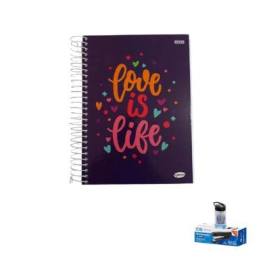 Imagem de Kit Caderno Feminino Capa Dura 20 Matérias 400 Folhas + Canetas e Grampeador