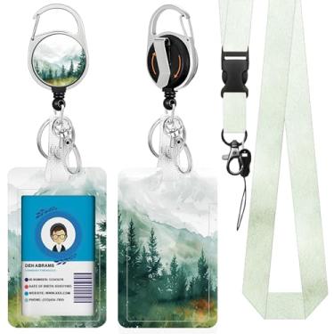 Imagem de Forest para porta-crachá de identificação, suporte de crachá de identificação florestal com clipe retrátil resistente, presente para professores de enfermagem e estudantes