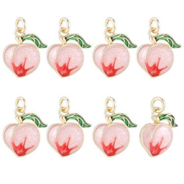 Imagem de Beebeecraft 1 caixa, 8 peças, berloques de pêssego, esmaltados, frutas, rosa, liso, em forma de pêssego, pingente banhado a ouro 18K com anel de salto para fazer joias, artesanato DIY
