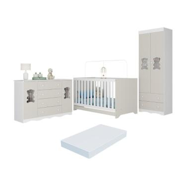 Imagem de Quarto De Bebê Completo C- Berço Americano 3 Em 1 Colchão Doçura Multimóveis MP4674 Branco-off White