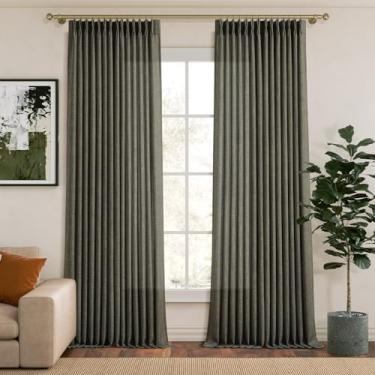 Imagem de Cortinas plissadas de linho verde-oliva para sala de estar e quarto de 250 cm - Boho privacidade escurecimento semitransparente plissado aba traseira cortina alta em forma de memória cortinas de