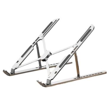Imagem de Suporte de laptop ajustável de liga de alumínio de 10 posições, suporte portátil dobrável com dissipação de calor oco e silicone antiderrapante, ergonômico dobrável para laptops/tablets de 17,3