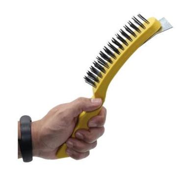 Imagem de Escova Aço Limpar Grelha Churrasqueira Escovinha C/ Raspador