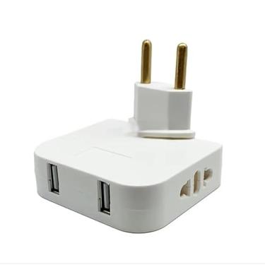Imagem de Adaptador de Tomada Articulado com 2 Portas USB, Branco, Bivolt, 95g, Compatível com Padrão Brasileiro