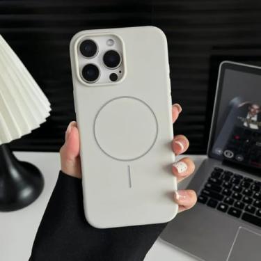 Imagem de Capinha Silicone Magnética Para iPhone 11 12 13 14 15 16 17 Pro Max (Branco, iPhone 15)