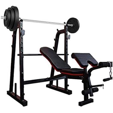 Imagem de LMJYU Banco de halteres multifuncional auxiliar banco de peso ajustável, banco de halterofilismo multifuncional, suporte de agachamento, para academia em casa, treino de corpo inteiro, treinamento de