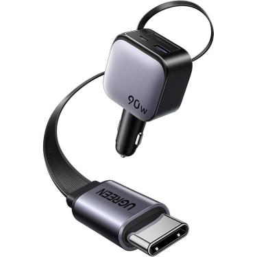 Imagem de Carregador De Carro 90W Cabo Retrátil Usb C Suporta 60W 45W