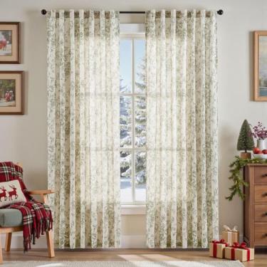 Imagem de Cortinas jinachan Linen Blend Floral 230x228cm Verde Natal - jinchan