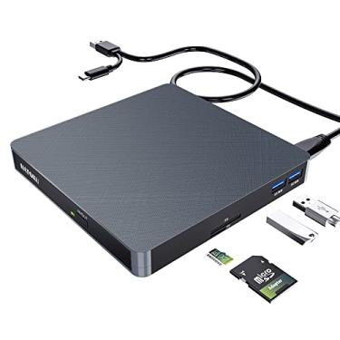 Imagem de HATOKU Unidade externa de CD/DVD para laptop (USB 3.0 e USB-C): gravador de CD 8X DVD/24X - Leitor de DVD portátil para laptop - Unidade de CD externa Plug & Play para PC Desktop Windows 11 10 8 7