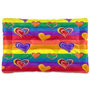 Imagem de Wassud Cama de cachorro com coração arco-íris para cães pequenos, lavável, impermeável, para viagem, tapete portátil para gatos com fundo antiderrapante para uso interno e dormir 45 x 61 cm