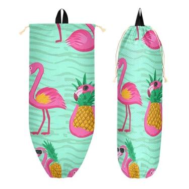 Imagem de xigua Suporte de parede para saco plástico flamingos tropicais com cordão, 1 pacote, reutilizável para decoração organizadora de sacolas de compras, meias, roupas íntimas e gravatas