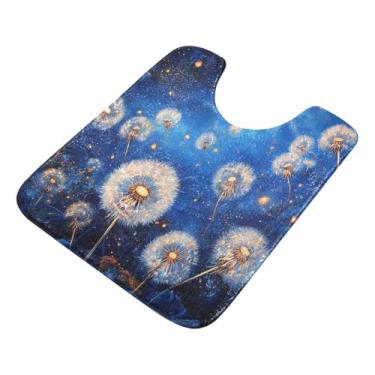 Imagem de Burbuja Tapete de banheiro de dente-de-leão, tapete de banho absorvente de pelúcia macio, base de vaso sanitário antiderrapante para piso de banheiro, oval em forma de U