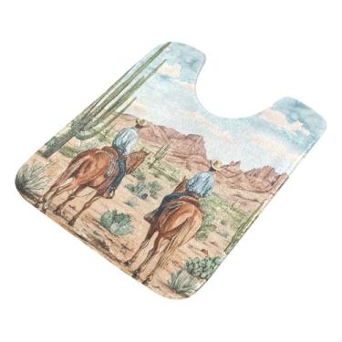 Imagem de Burbuja Tapete de banheiro Western Cowboys, tapete de banho absorvente de pelúcia macio, base antiderrapante para piso de banheiro, oval em forma de U