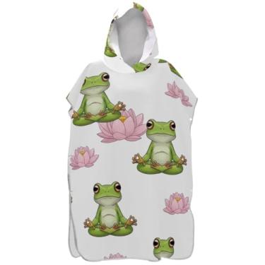 Imagem de Joisal Poncho de surfe vestível trocador roupão adulto praia moletom toalha floral bonito sapo flores branco masculino poncho com capuz