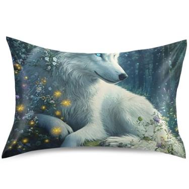 Imagem de Capas de almofada de cetim com estampa de animais de lobo para cabelo padrão queen king size capa de travesseiro fofa refrescante capa de travesseiro de cama, tamanho padrão, 66 cm x 50 cm