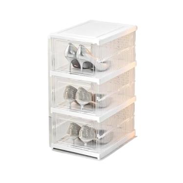 Imagem de Caixa Organizadora de Sapato Caixa De Sapato Dobrável Armazenamento Transparentes Sapateira Empilhável Prova De Poeira 25,5 x 34,5 x 52,5cm (3 andares)(3 andares transparente)