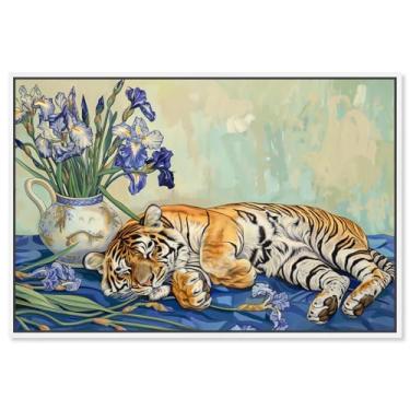 Imagem de Art Remedy Tela de arte de tigre moderno, 38 cm x 25 cm, moldura branca, vaso de tigre dormindo