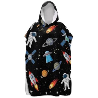 Imagem de Joisal Lindo poncho de surf preto de astronautas de desenho animado para adultos trocador de roupão de praia com capuz toalha de banho plus size homens mulheres poncho com capuz
