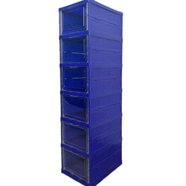 Imagem de Caixa Organizadora de Sapato Caixa De Sapato Dobrável Armazenamento Transparentes Sapateira Empilhável Prova De Poeira 25,5 x 34,5 x 52,5cm (3 andares)(6 andares AZUL)