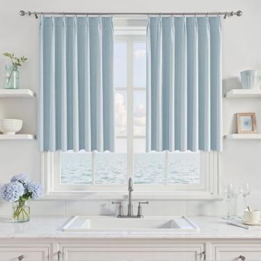 Imagem de UHITECH Cortinas blackout plissadas de 89 cm de comprimento, cortinas curtas de linho para sala de estar, escurecimento de luz de janela pequena, painéis de bloqueio térmicos