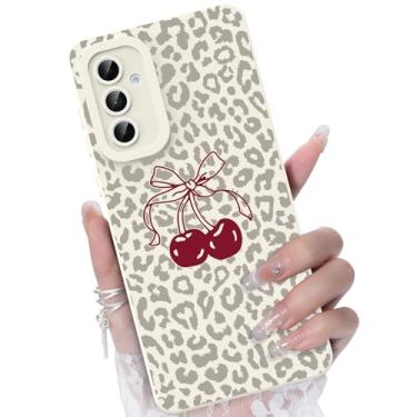 Imagem de CASBST Capa para celular Samsung Galaxy A35 5G, design de padrão de flores da moda, capa de silicone líquido, fina, à prova de choque e resistente a arranhões para Samsung A35 - Cereja leopardo