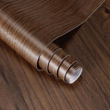 Imagem de Vinjiasin Papel de parede de madeira escura para contato com papel de parede autoadesivo de grão de madeira para bancada removível papel de parede de grão de madeira rústica 45 cm x 304 cm