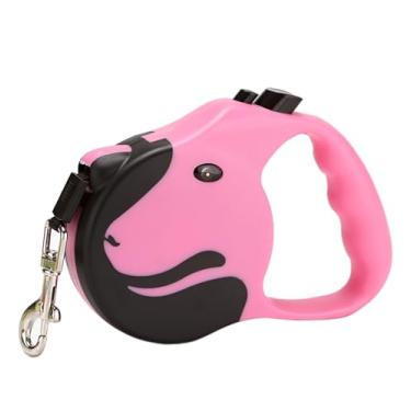 Imagem de Coleira retrátil para cães, corda automática azul de 4,6 m com interruptor e alça antiderrapante para passear com cachorro (rosa)
