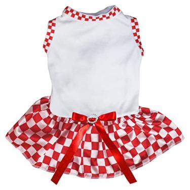 Imagem de Petitebella Vestido de cachorro com tutu xadrez simples (branco/xadrez, 3GG)