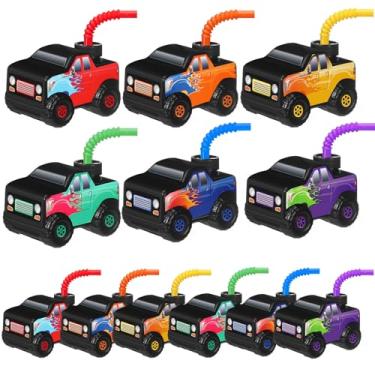 Imagem de Tanlade 12 Pcs Monster Truck Road Cups with Straws, Plastic Vehicle off Road Drink Cup Reusable Truck Cups Bulk Race Car Birthday Party Favor Supplies for Racing Party Supplies (Splicing Color)