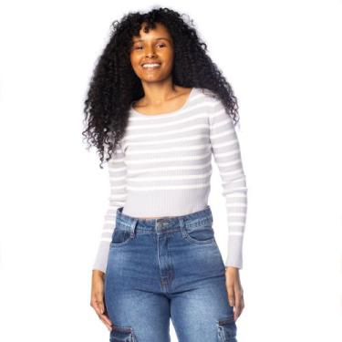 Imagem de Blusa Feminina Blue Rose Cropped Branco/Lilás, Branco, M